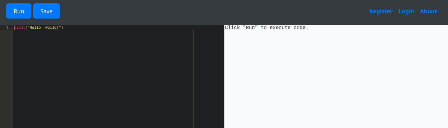 Startpage of the service